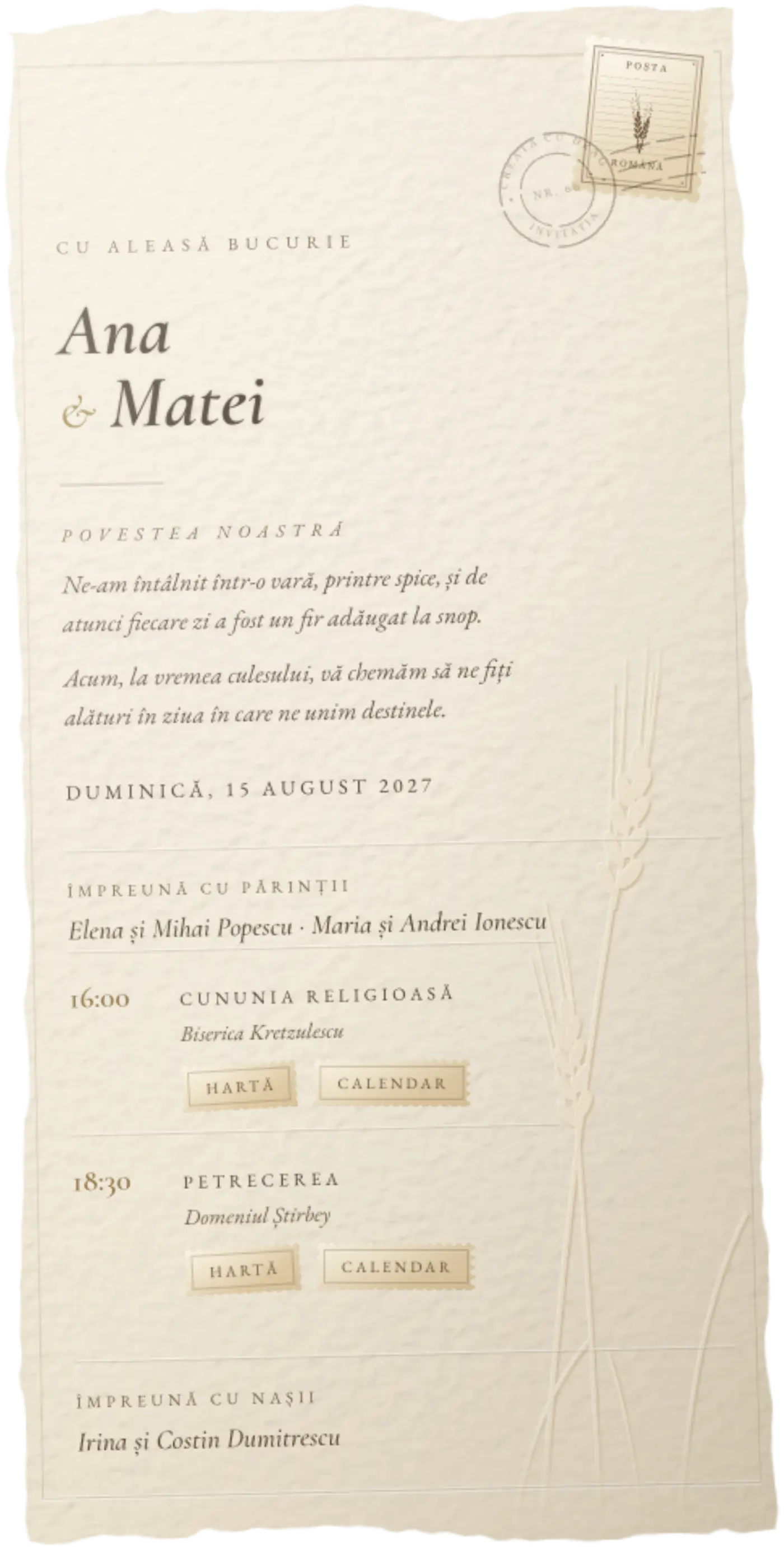 Invitația Ana și Matei (Snopul · Fildeș)
