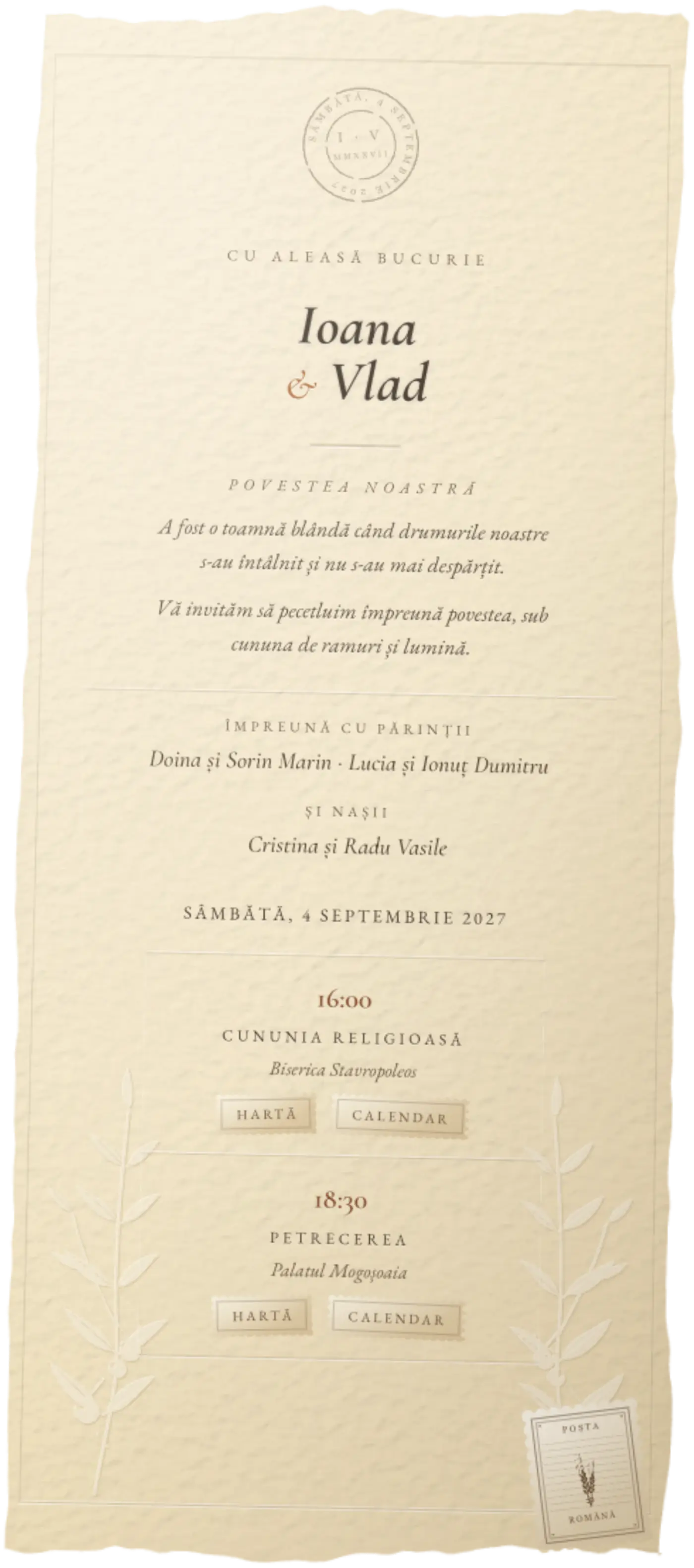Invitația Ioana și Vlad (Cununa · Șampanie)